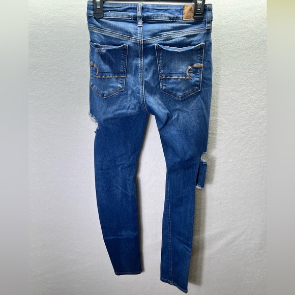 American Eagle Distressed Trashed Hi-Rise Jegging Jeans Womens 6 Blue Denim 2530 - Picture 9 of 11